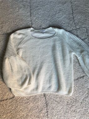 Leith Cream Balloon-Sleeve Crewneck Sweater Size M